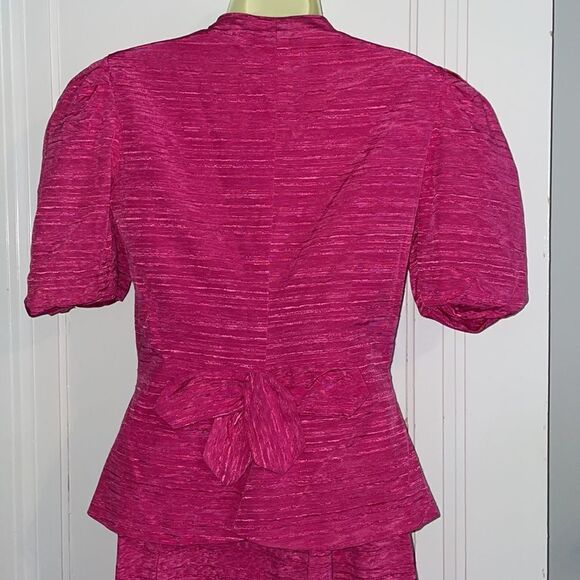 Vtg 80s Bridal Originals bright fuchsia pink 2 pc taffeta dressy outfit - Picture 9 of 13